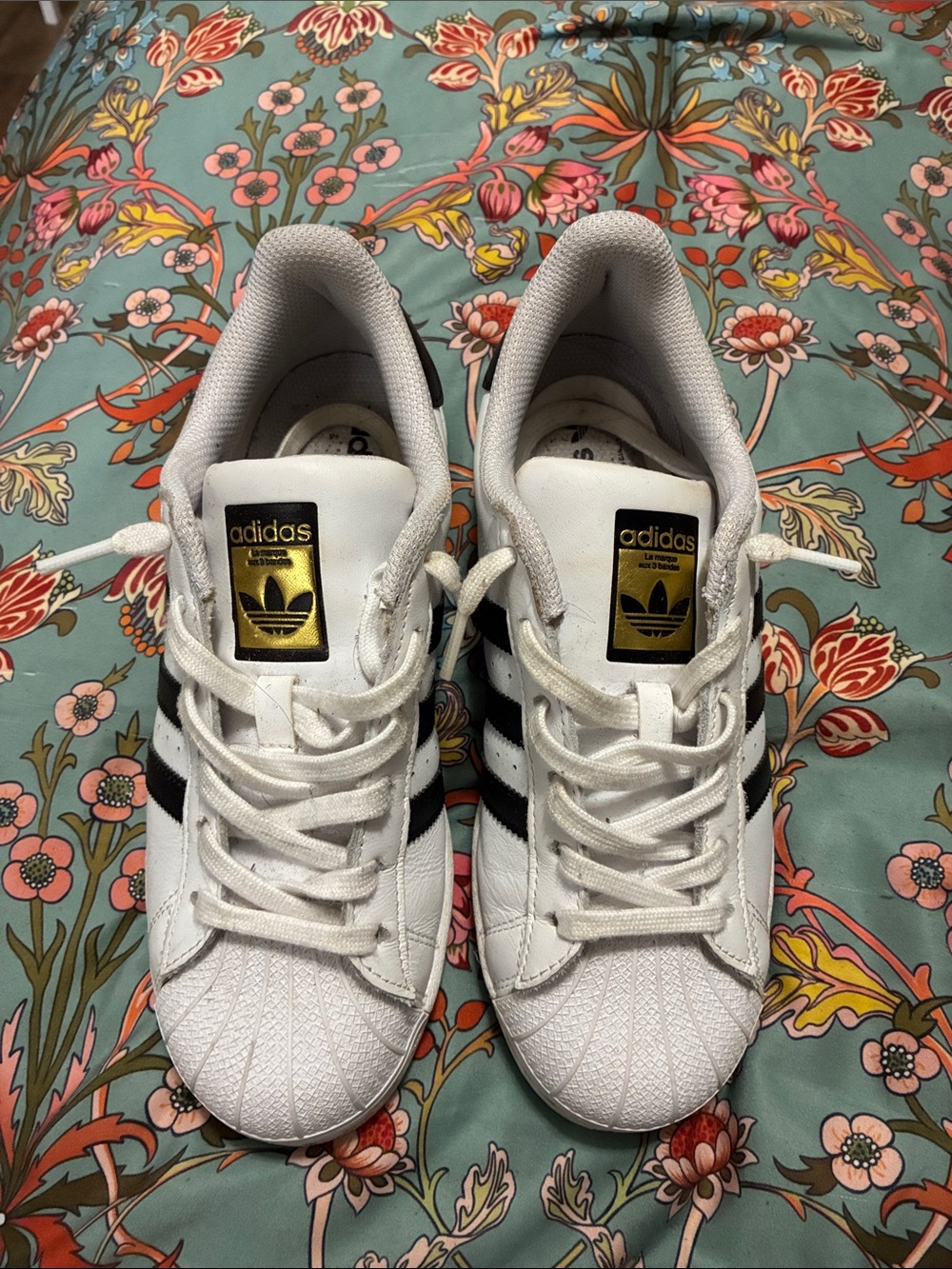 adidas White Black Sneakers with Gold Tongue Logo
